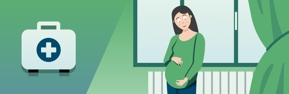 Zwangere vrouw heeft hand op buik